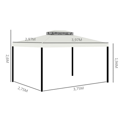 Outsunny Cenador De Jardín 4x3 M Con Doble Techo 4 Cortinas 4 Mosquiteras Crema_2