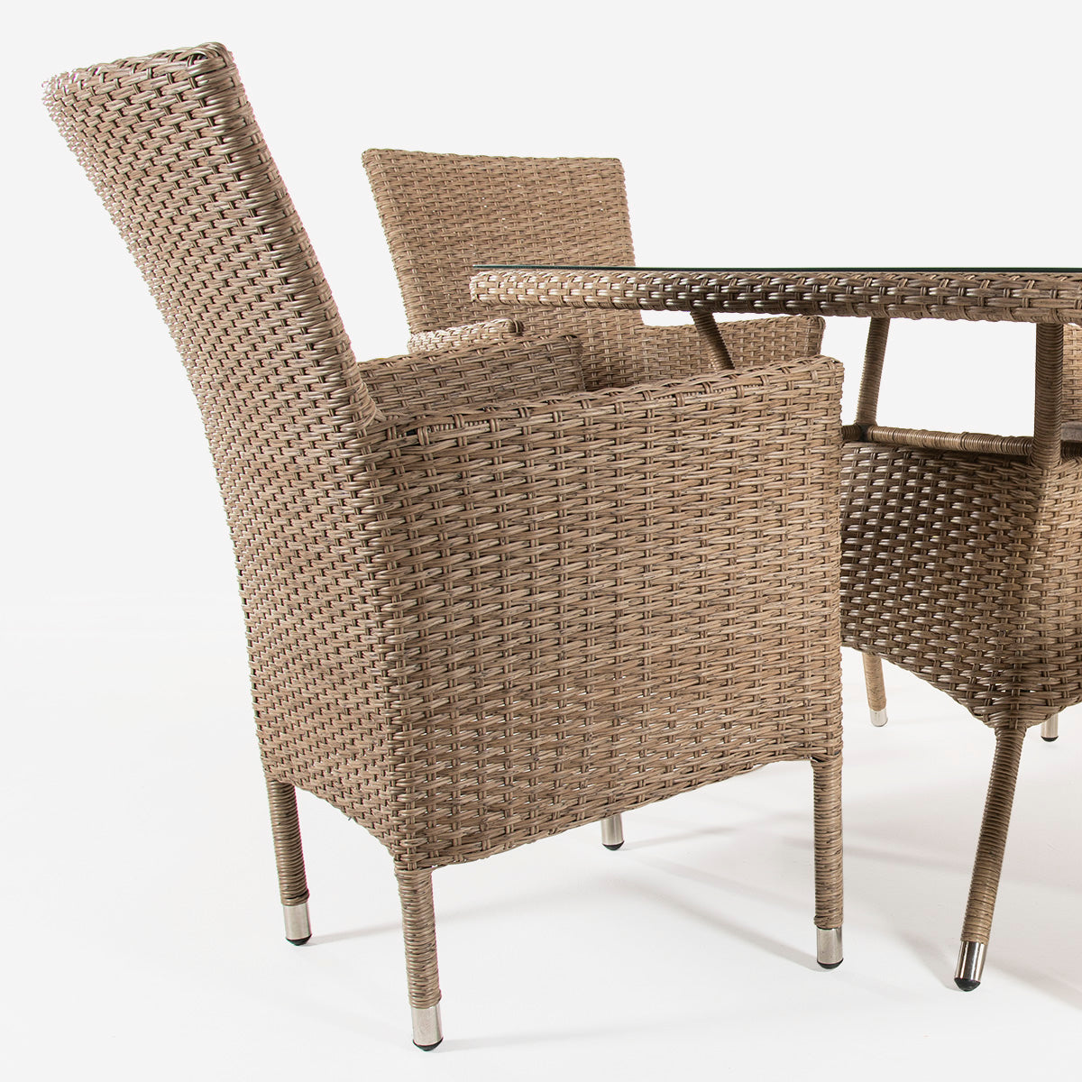 Conjunto Muebles Jardín, Mesa 120x70x74 Cm Y 4 Sillones Apilables, Aluminio Y Rattán Sintético Plano Color Natural, 4 Plazas, Cristal Templado 5 Mm_3