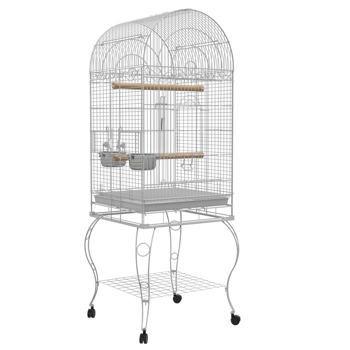 Pawhut Jaula De Pájaros Con Ruedas Bandeja Extraíble 51x51x153 Cm Blanco_0