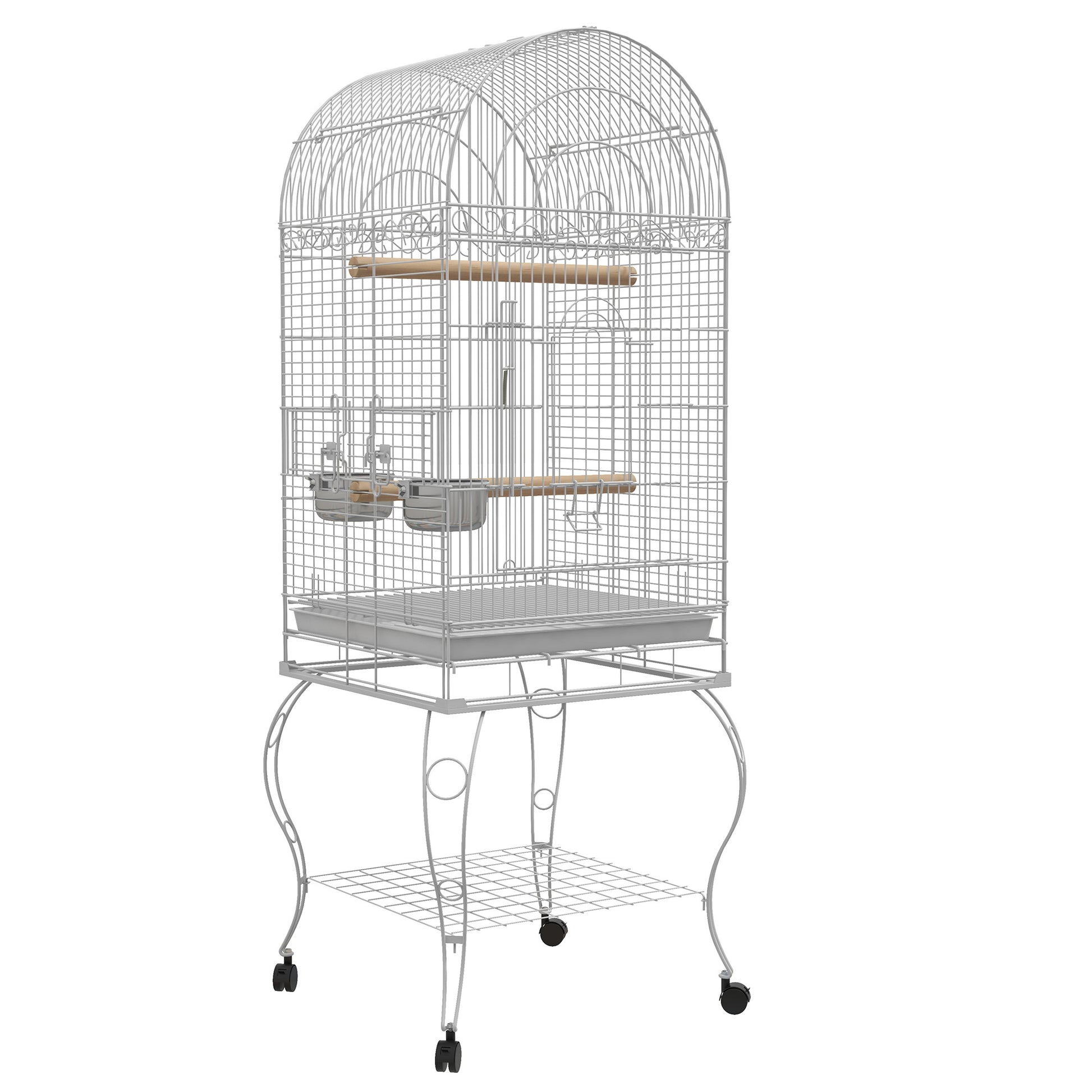Pawhut Jaula De Pájaros Con Ruedas Bandeja Extraíble 51x51x153 Cm Blanco_0