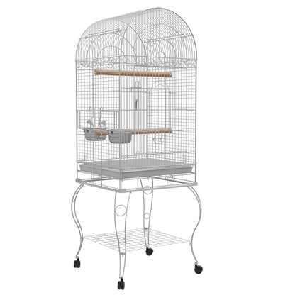 Pawhut Jaula De Pájaros Con Ruedas Bandeja Extraíble 51x51x153 Cm Blanco_0