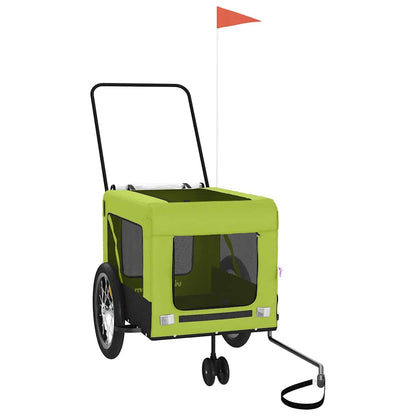 Remolque De Bicicleta Mascotas Hierro Tela Oxford Verde Negro_3