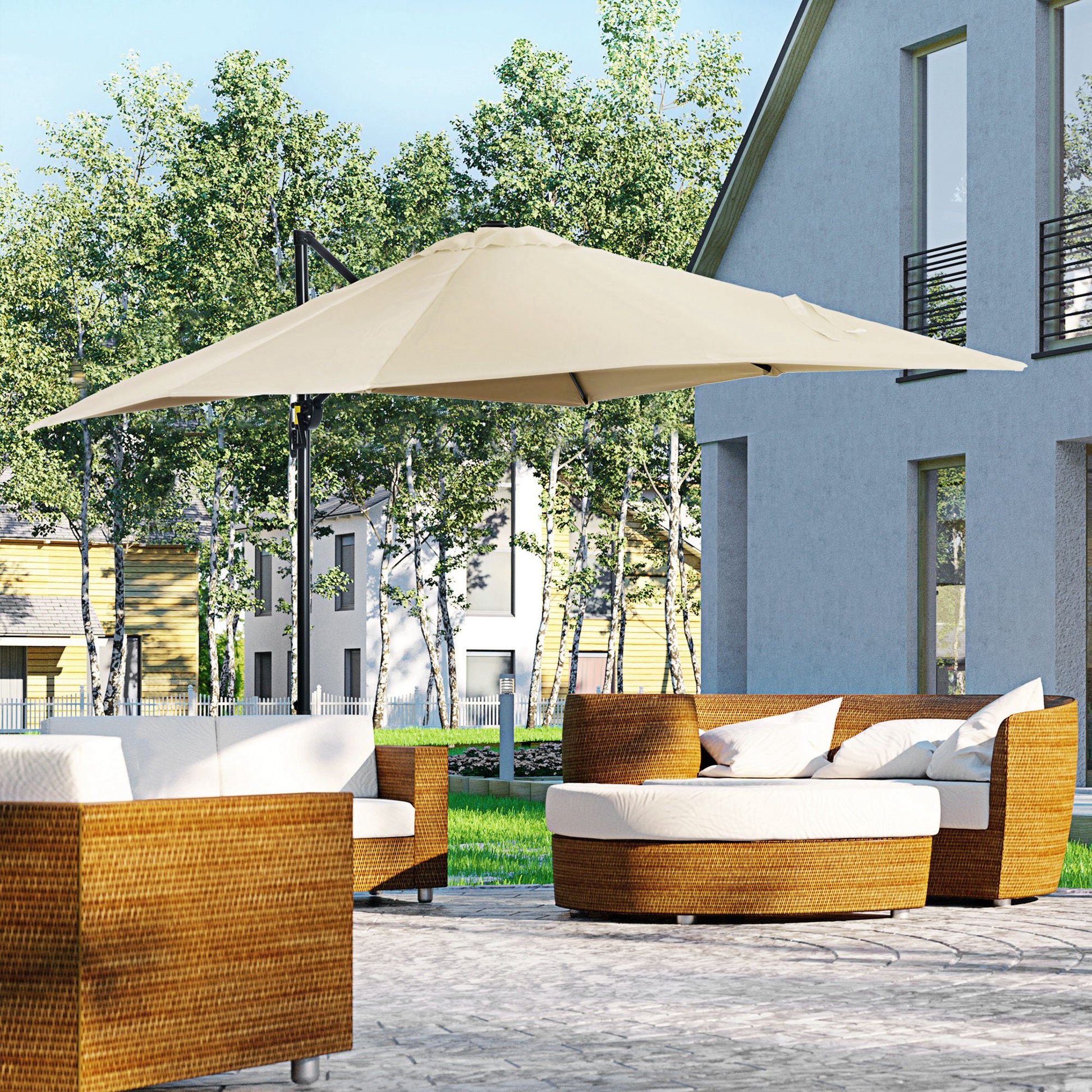 Outsunny Sombrilla De Jardín De Aluminio 245x245x245 Cm Con Manivela Crema_1