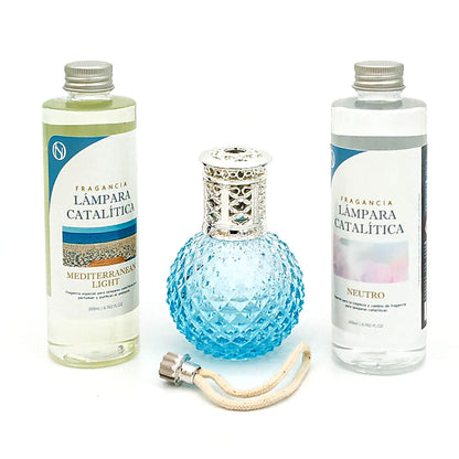 Pack Lámpara Catalítica Blue Diamonds + Fragancia Mediterranean Light 200ml + Limpiador Neutro 200ml + Mecha Repuesto_0