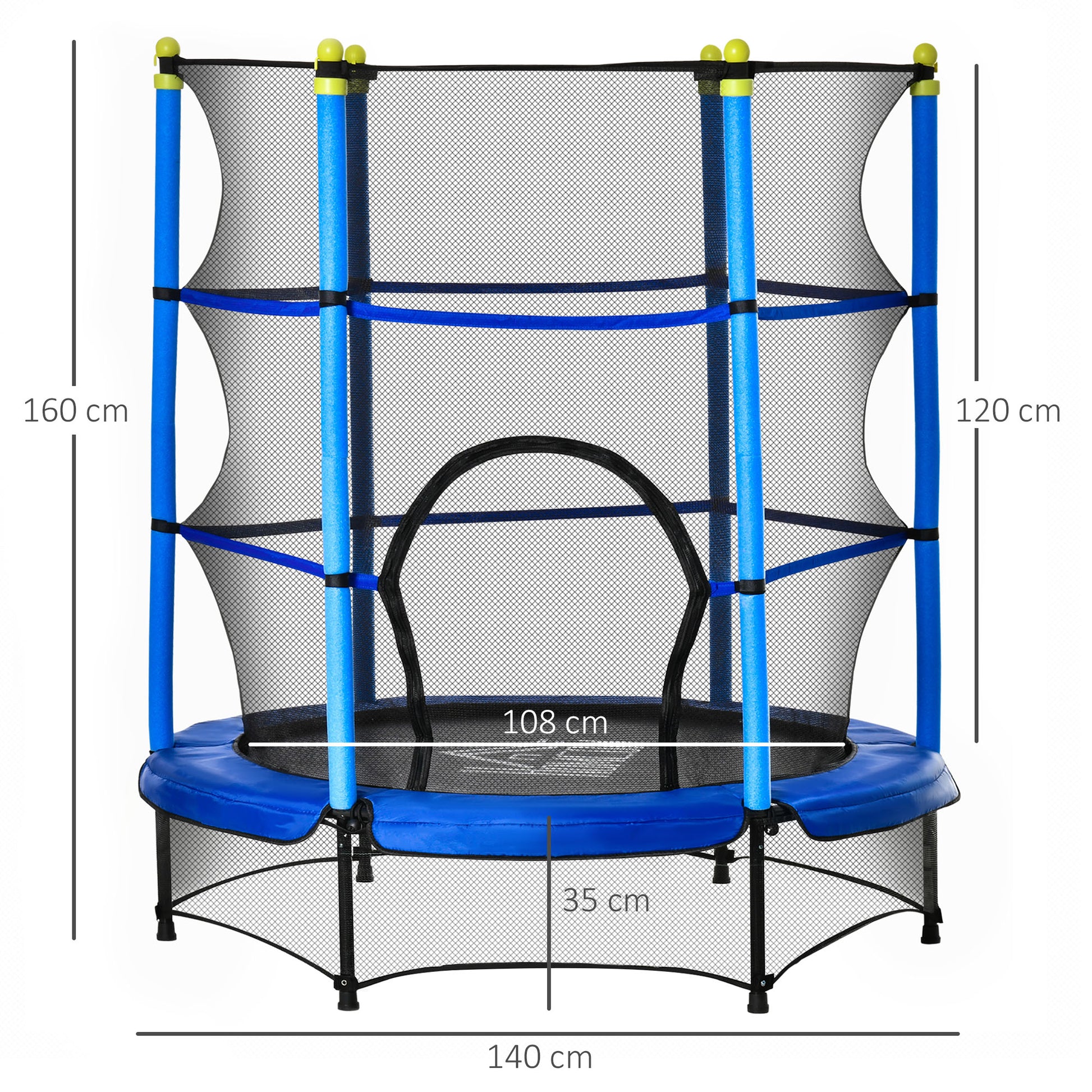 Homcom Trampolín Para Niños +3 Años Con Red De Seguridad Acero Ø140x160 Cm Azul_2