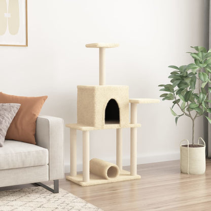 Rascador Para Gatos Con Postes De Sisal Color Crema 122 Cm_2
