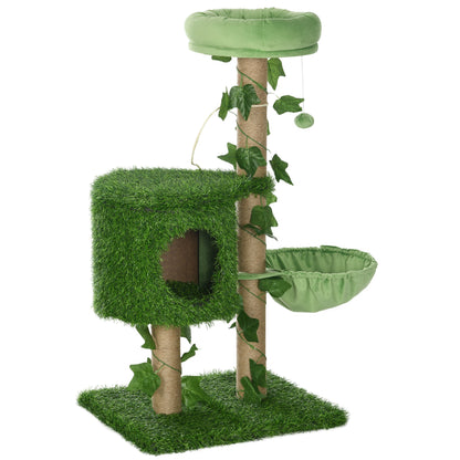 Pawhut Árbol Rascador Para Gatos 91cm Con Caseta Hamaca Poste De Yute Bola Verde_0