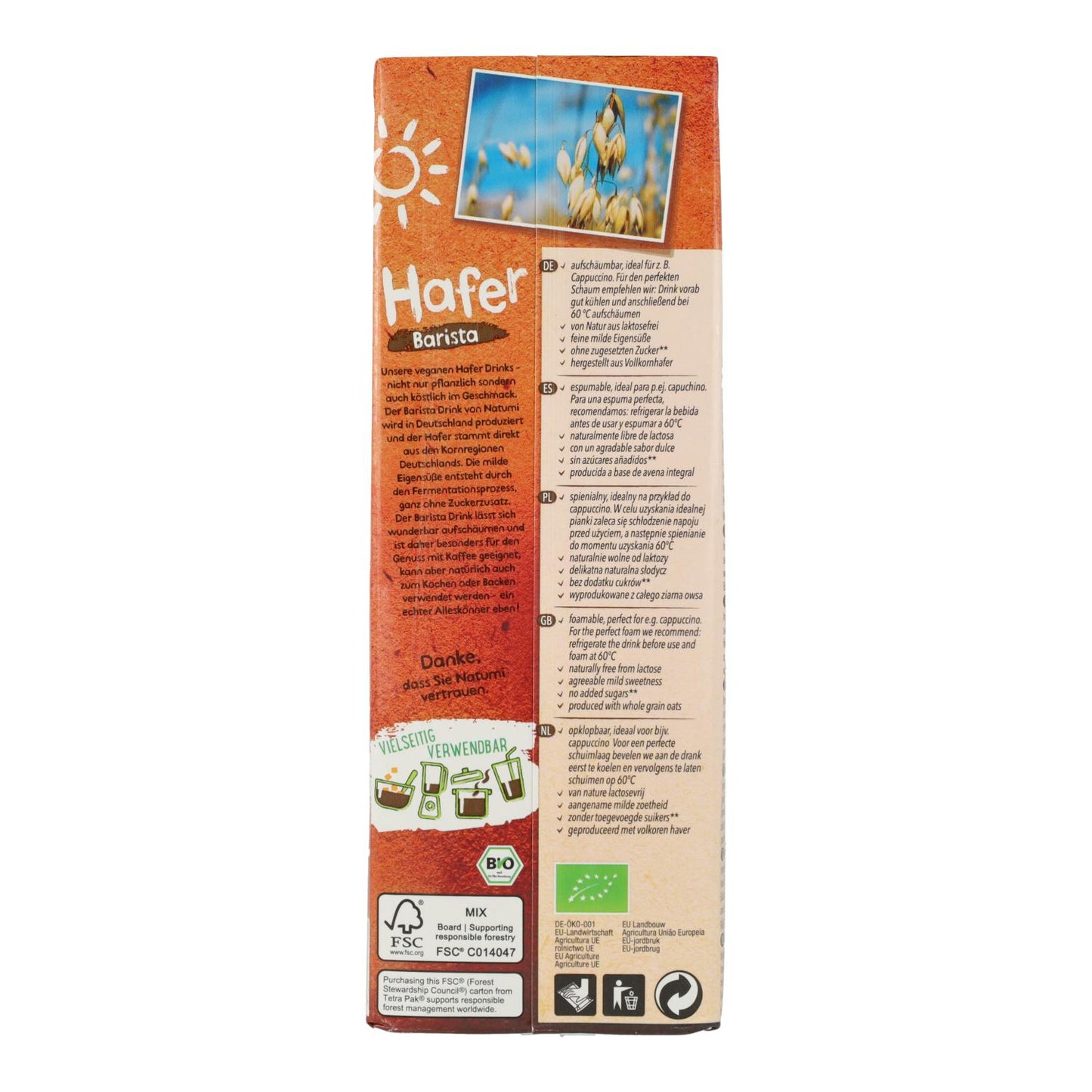 Pack 16x Bebida de Aveia Barista BIO Natumi 1 L