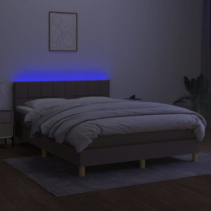 Cama Box Spring Colchón Y Luces Led Tela Gris Taupe 140x190 Cm / Vetonek_0