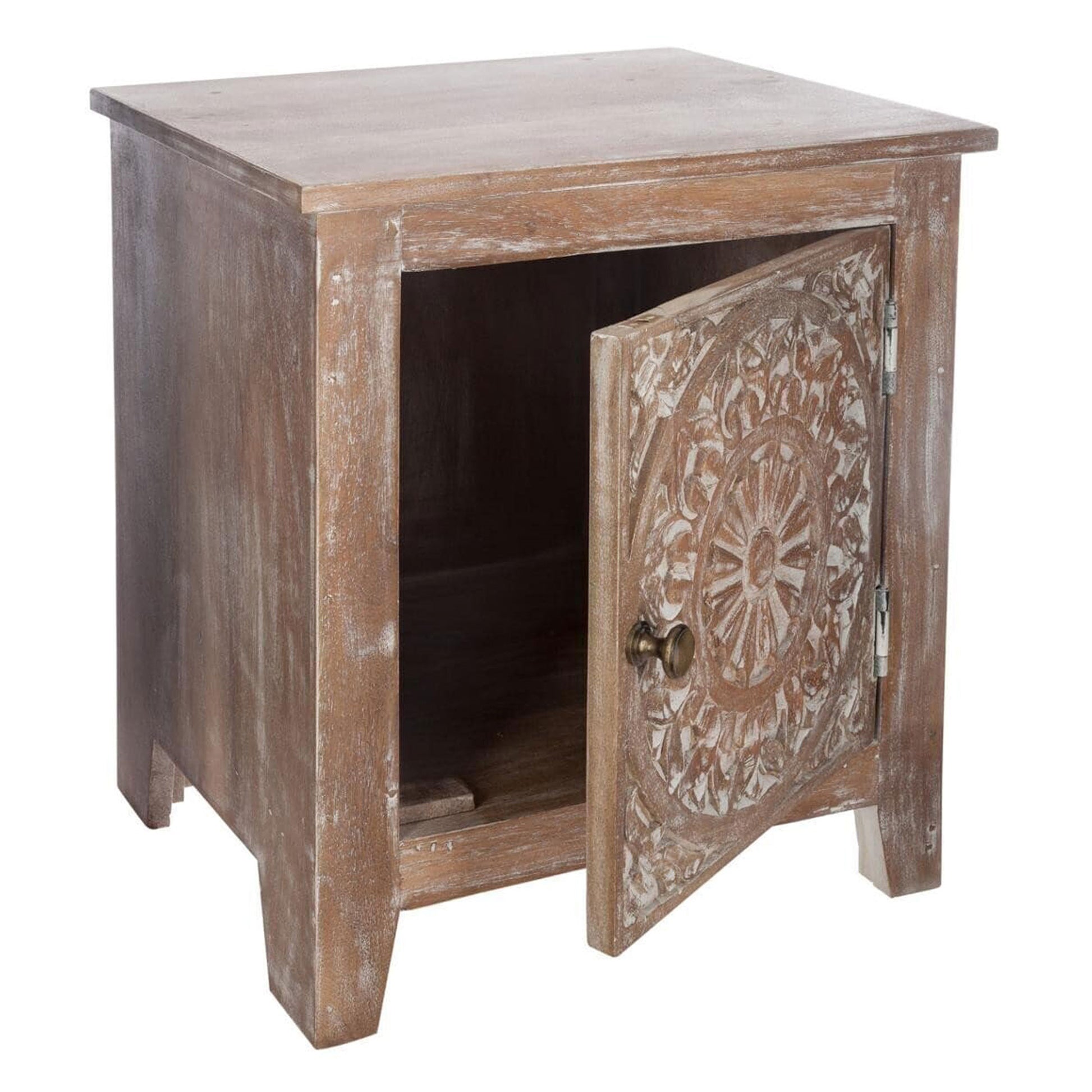 Wellhome Mesita Noche Madera Tallada Tamaño Compacto_0