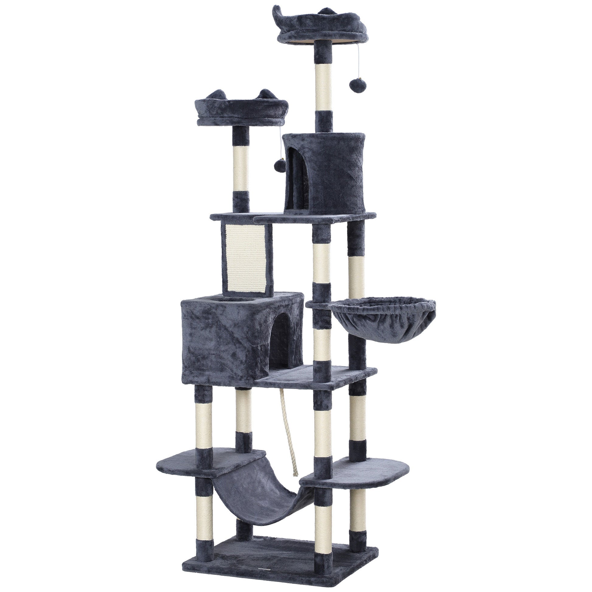 Pawhut Árbol Rascador Para Gatos Grande Altura 206 Cm Con Hamacas Gris Oscuro_0