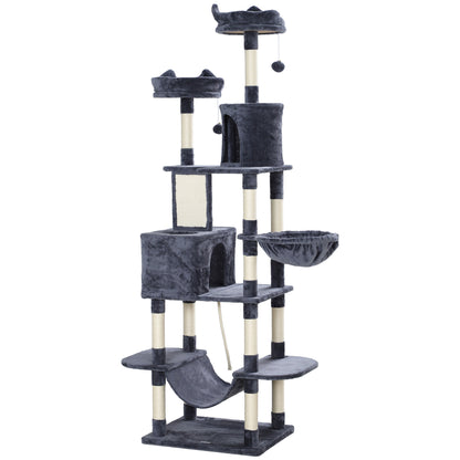 Pawhut Árbol Rascador Para Gatos Grande Altura 206 Cm Con Hamacas Gris Oscuro_0