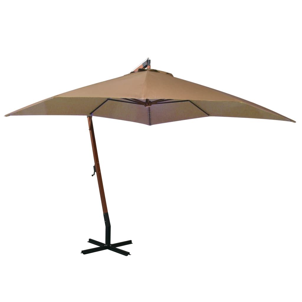 Vidaxl Sombrilla De Jardín Colgante Con Palo Madera Abeto Taupe 3x3 M_0