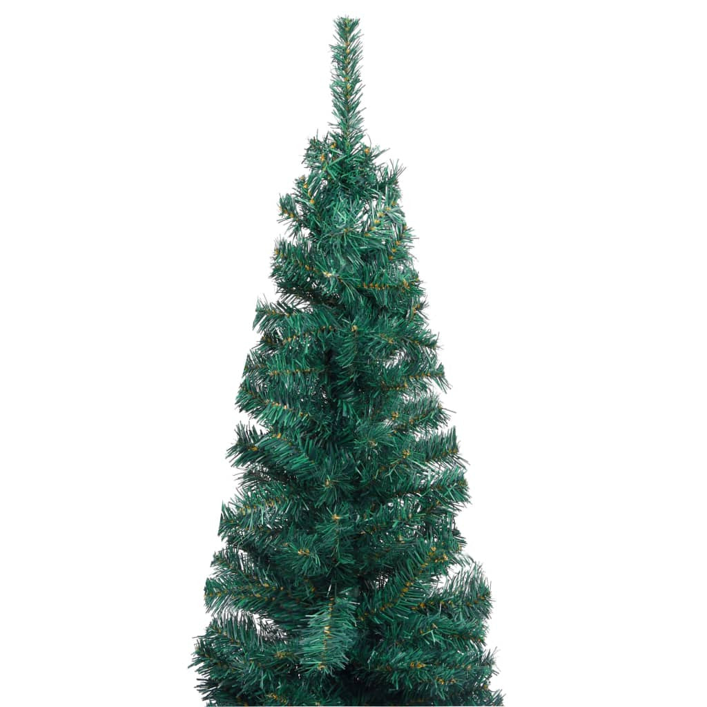 Vidaxl Árbol De Navidad Delgado Con Luces Y Soporte Pvc Verde 210 Cm_3