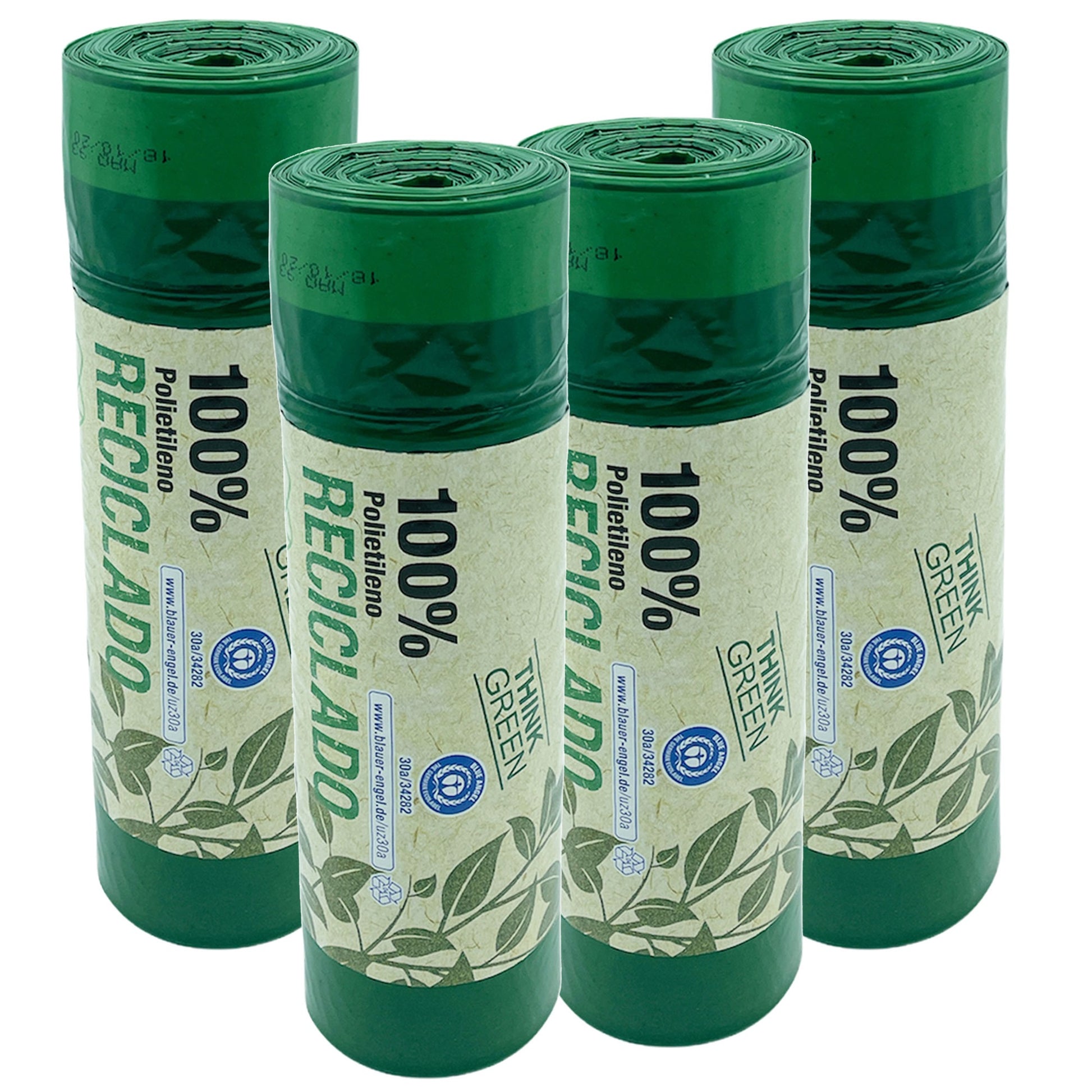 100% Reciclado 4 Rollos De 20 Bolsas De Basura Con Autocierre 30l