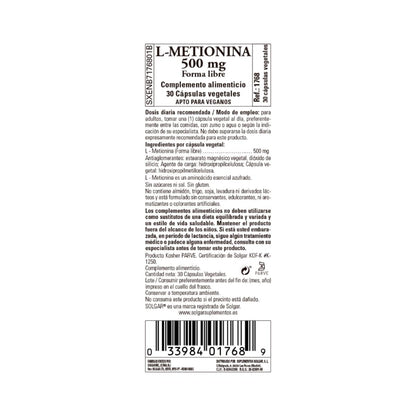 L-Metionina, 30 cápsulas de 500 mg
