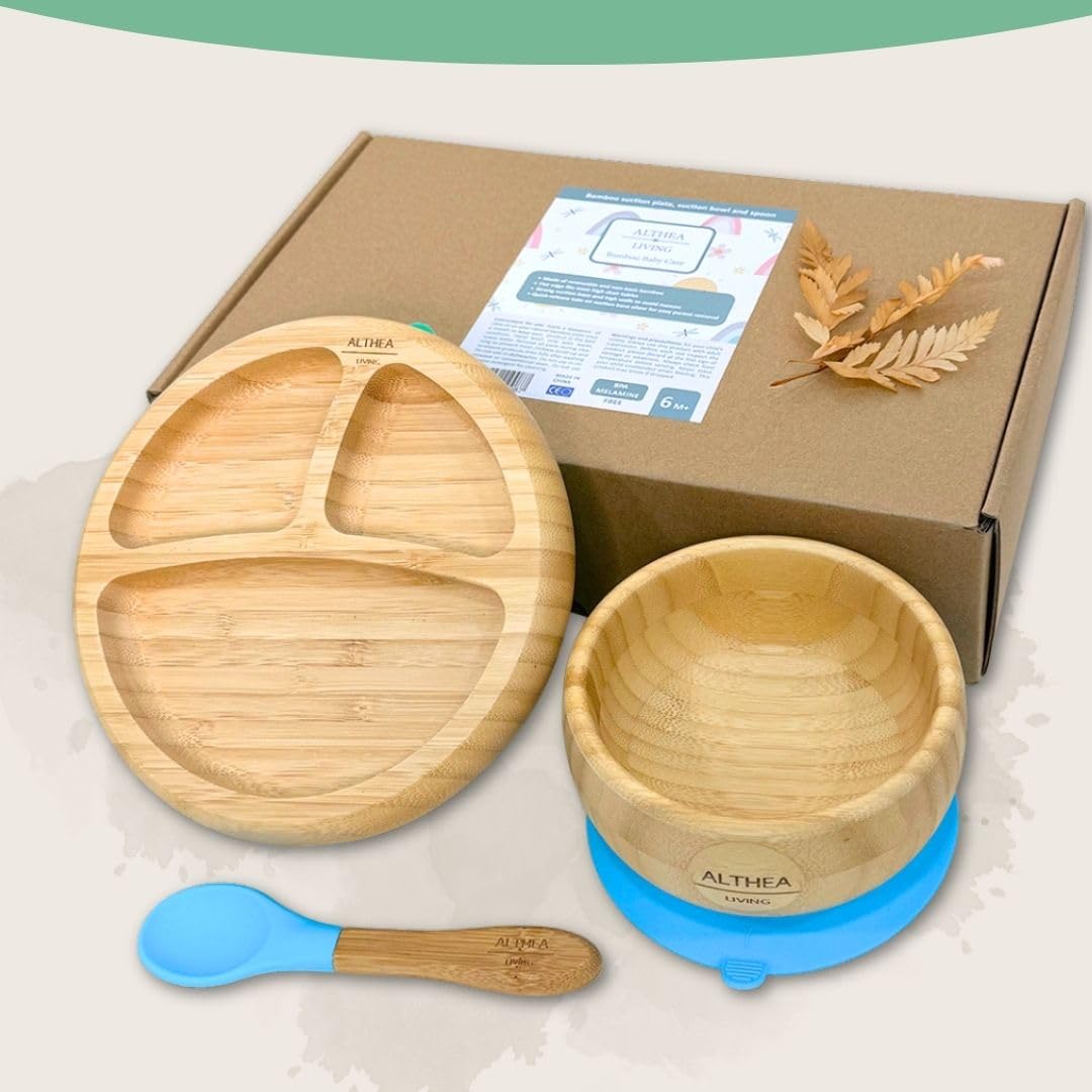 Vajilla De Bambú Natural - 3 Piezas - Azul Capri._3