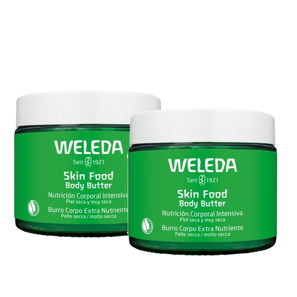 Embalagem de 2 Manteigas Corporais Weleda Skin Food com Plantas Medicinais 150 ml