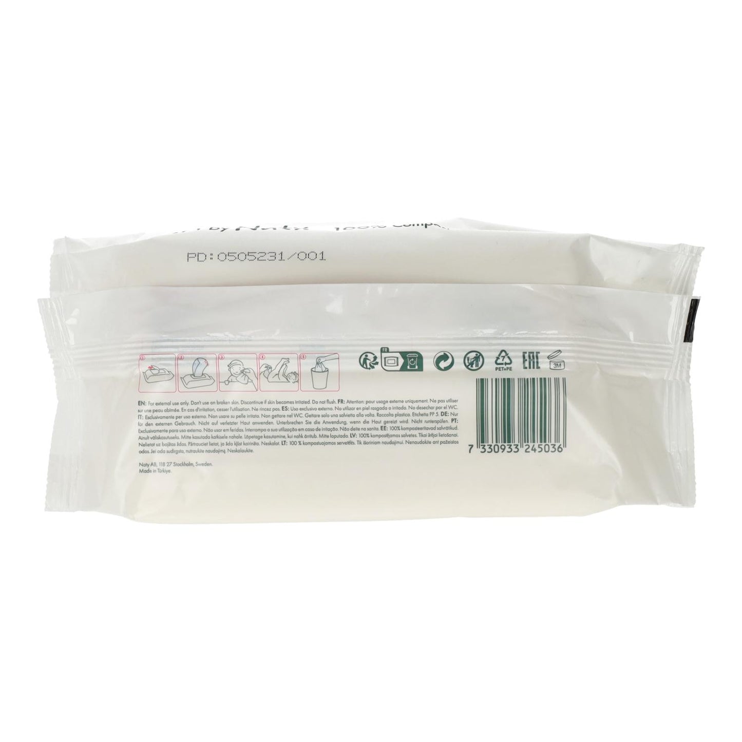 Toalhitas Húmidas com Aloe Vera Naty 56 unidades
