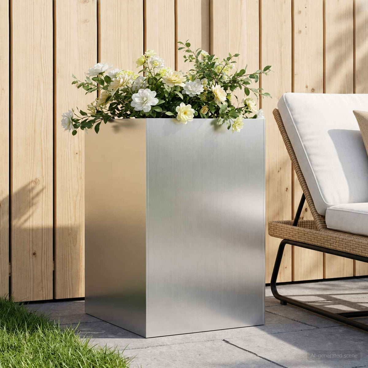 Macetero De Jardín Plateado 40 X 40 X 75 Cm Acero Galvanizado_1