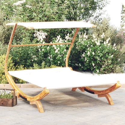 Vidaxl Tumbona Con Dosel Madera Maciza Curvada Crema 165x203x138 Cm_1