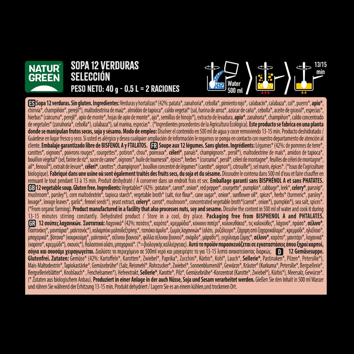 Naturgreen Selection 12 Sopa de Legumes, 40g