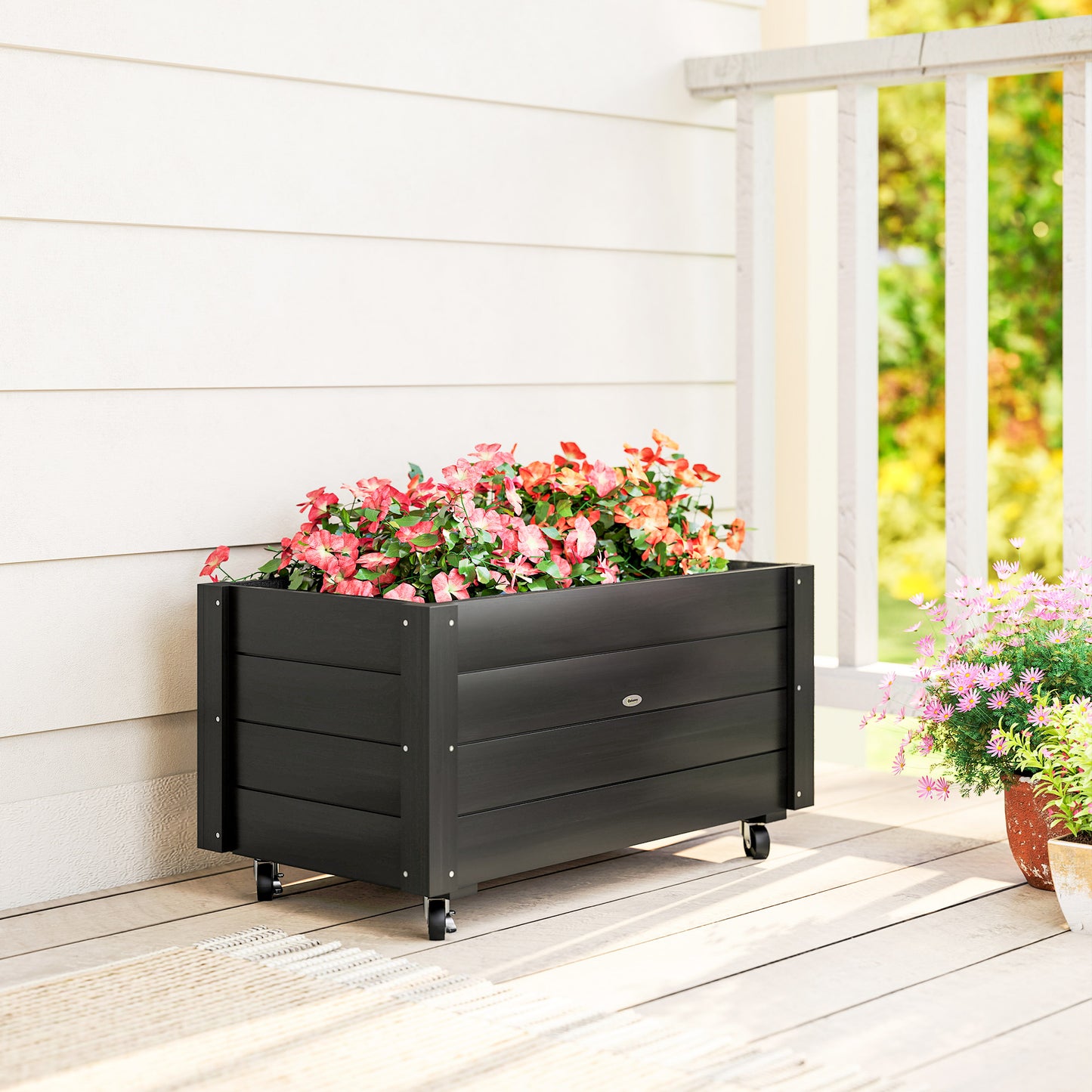 Outsunny Jardinera De Madera Con Ruedas Agujeros De Drenaje 89x48x47 Cm Negro_4