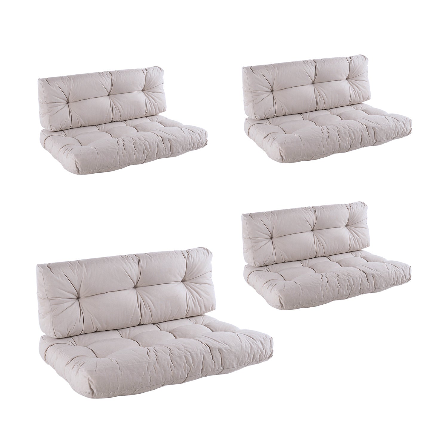 Pack 4 Cojines Para Palets, Cojín De Asiento 80x120x16 Cm + Cojín Respaldo 42x120x16 Cm, Olefin Color Crudo, Repelente Al Agua_0