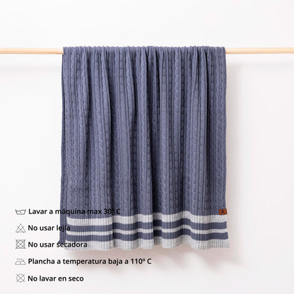 Manta Punto De Ochos 140x190cm 100% Acrílico 200gsm Azul Con Rallas Grises Scalpers Home