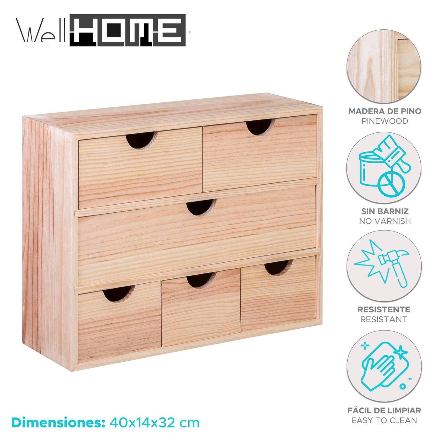 Well Home - Miniblock 6 Cajones Multi En Madera De Pino_1