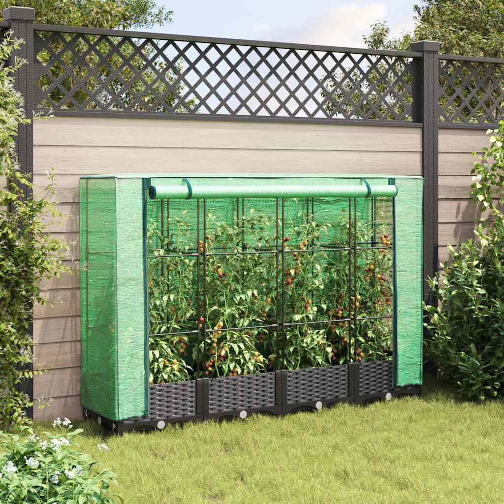 Jardinera Elevada Con Cubierta De Invernadero Aspecto Ratán 160x40x123 Cm_2