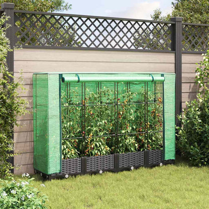 Jardinera Elevada Con Cubierta De Invernadero Aspecto Ratán 160x40x123 Cm_2