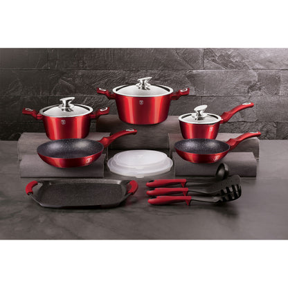 Batería Cocina Inducción 14 Piezas, Antiadherente Sin Pfoa, Aluminio, Cazuelas Sartenes Plancha Berlinger Haus Burgundy Rojo_1