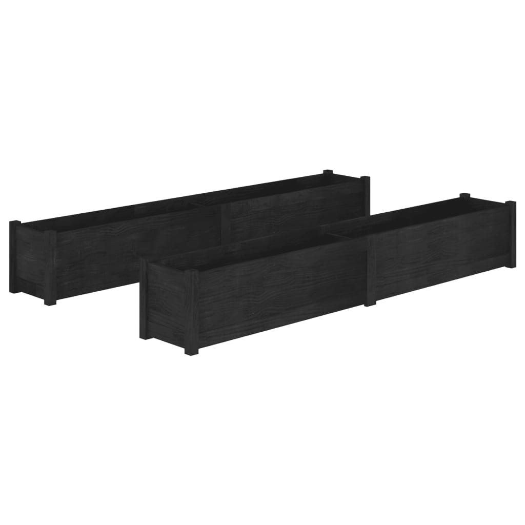 Vidaxl Jardineras 2 Unidades Madera Maciza De Pino Negro 200x31x31 Cm_0
