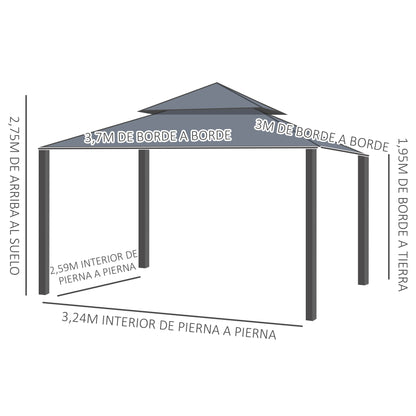 Outsunny Cenador De Jardín 370x300x275 Cm Con 4 Paredes Laterales Beige_2