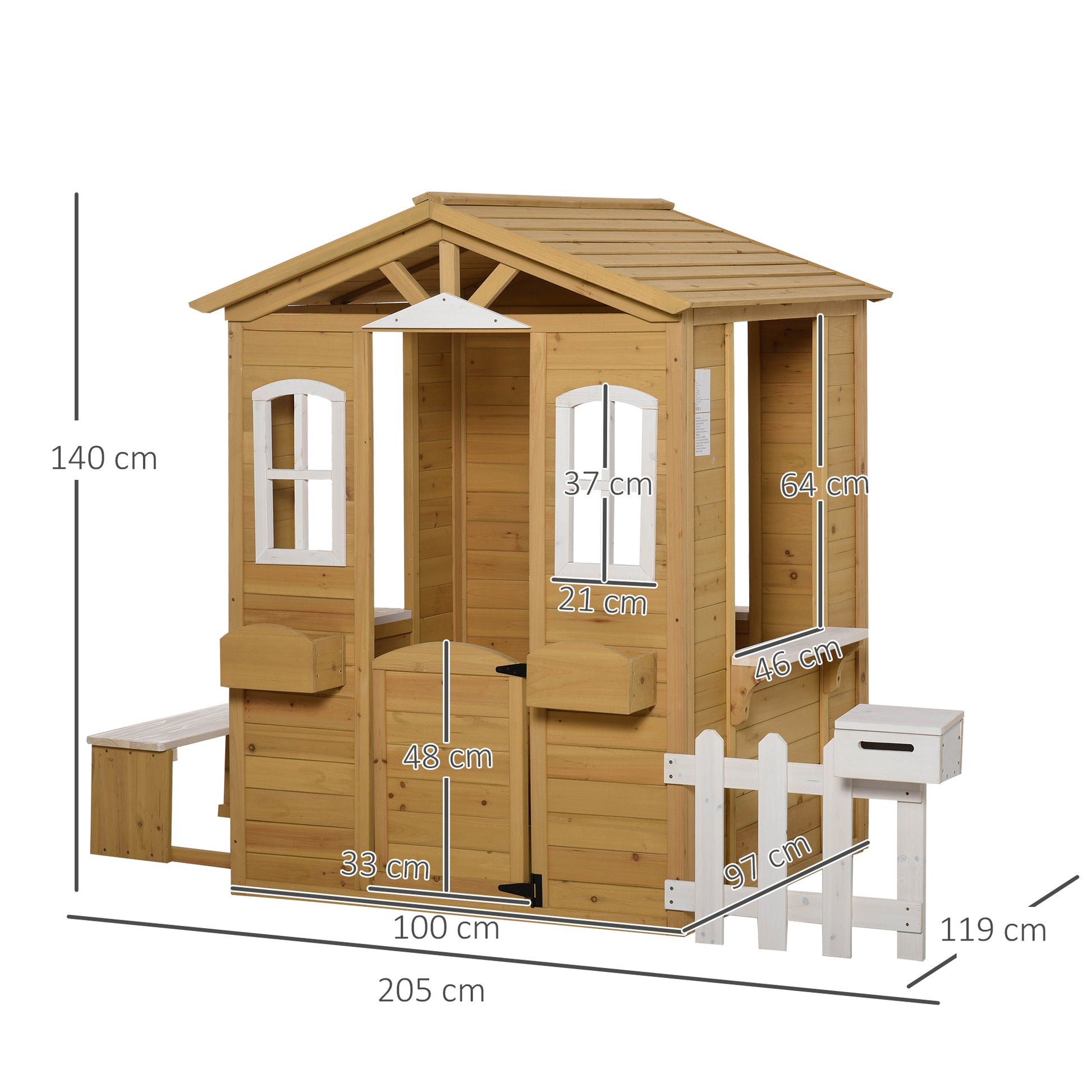 Outsunny Casita Infantil Exterior De Madera 205x119x140cm Para +3 Años Natural_2