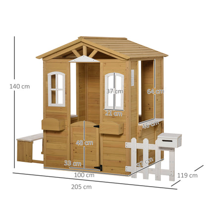 Outsunny Casita Infantil Exterior De Madera 205x119x140cm Para +3 Años Natural_2