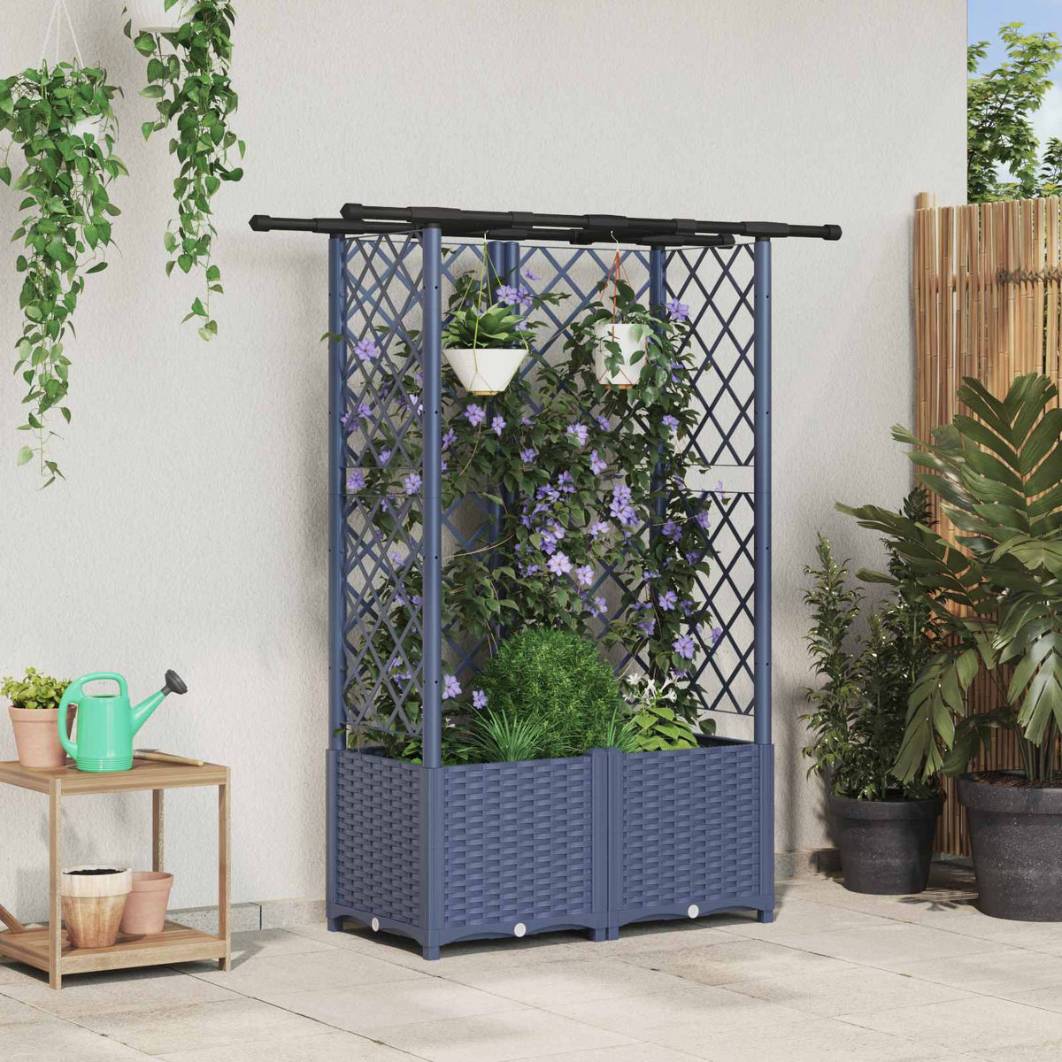 Cama Elevada Con Trellis Y Techo Gris 124 X 40 X 136 Cm Pp_1