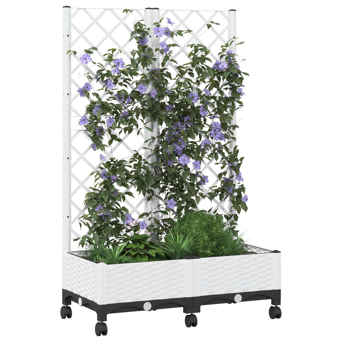 Jardinera Con Enrejado Y Ruedas Blanco 80 X 40 X 131,5 Cm Pp_2