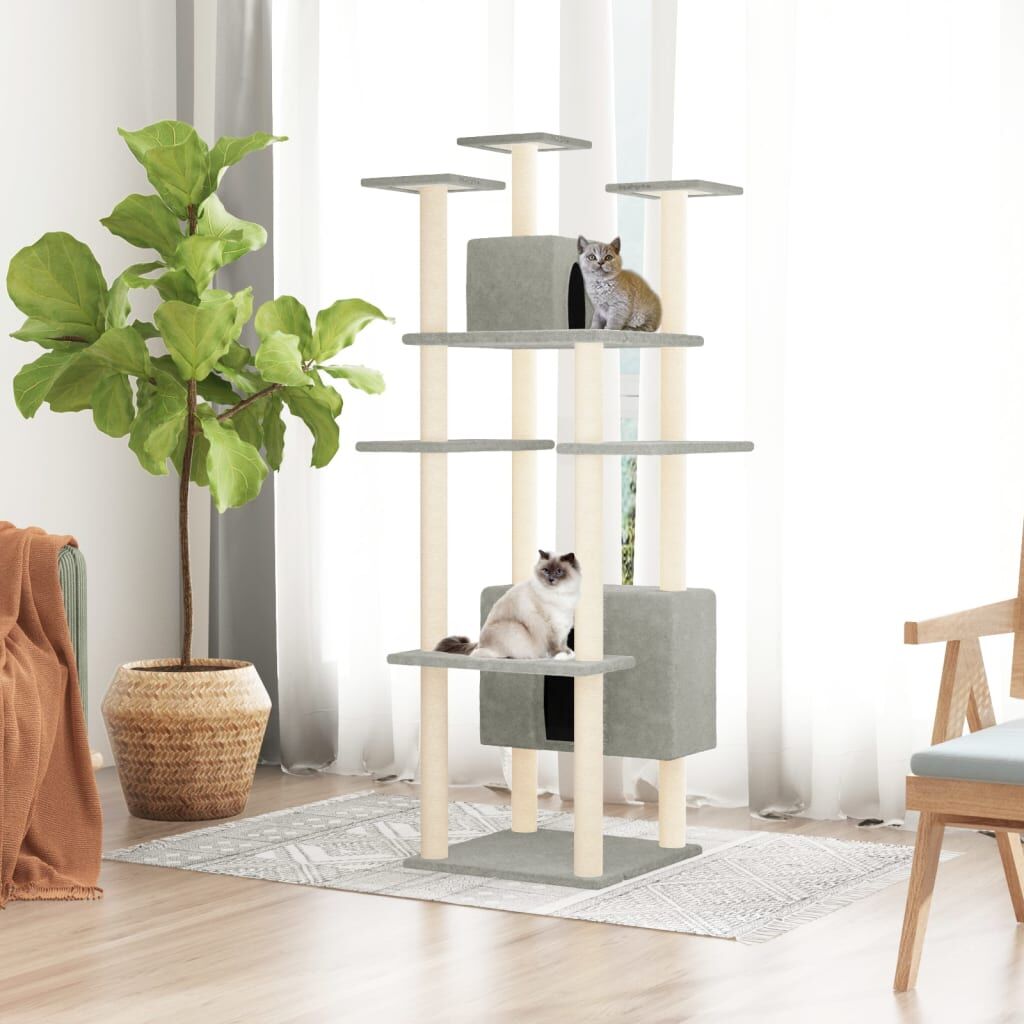 Vidaxl Rascador Para Gatos Con Postes De Sisal Gris Claro 162 Cm_1