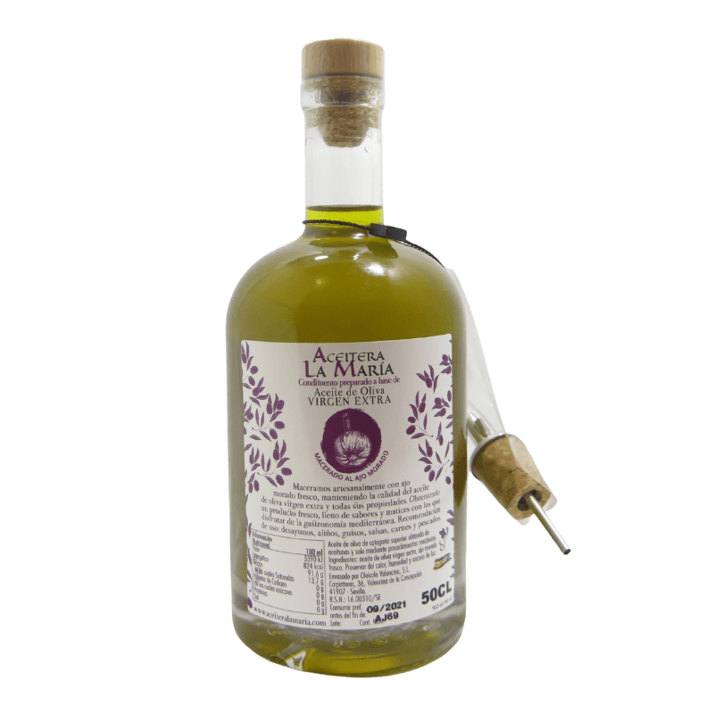 Aceite De Oliva Virgen Extra Macerado Al Ajo Morado 50 Cl Con Vertedor Metálico_1