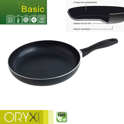Oryx Sartén Aluminio Antiadherente Basic, Alta Resistencia, Apta Inducción, Libre Pfoa, Diámetro 28 Cm, Espesor 3 Mm.