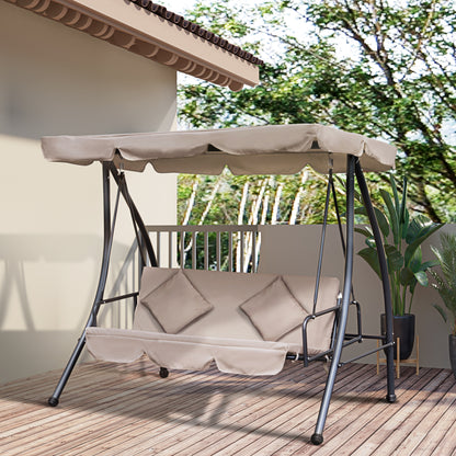 Outsunny Balancín Jardín 3 Plazas Convertible En Cama Con Techo Ajustable Beige_1