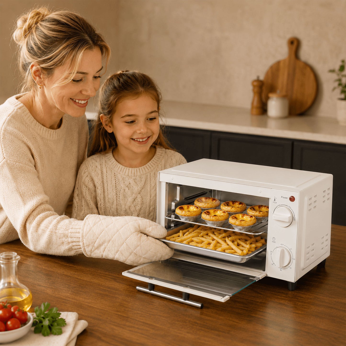 Homcom Mini Horno Eléctrico 9l 50w Con Temperatura Ajustable Temporizador Crema_4