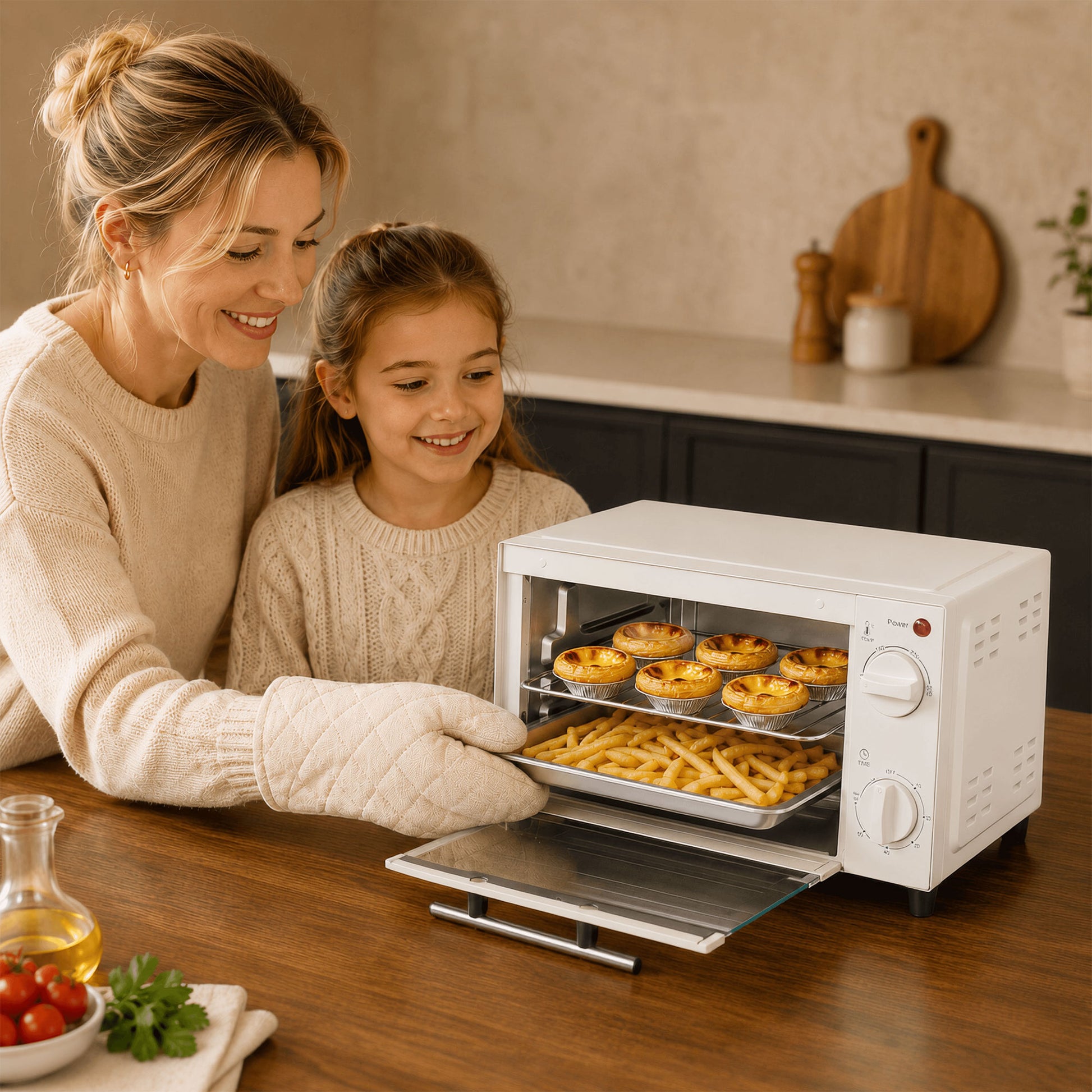 Homcom Mini Horno Eléctrico 9l 50w Con Temperatura Ajustable Temporizador Crema_4