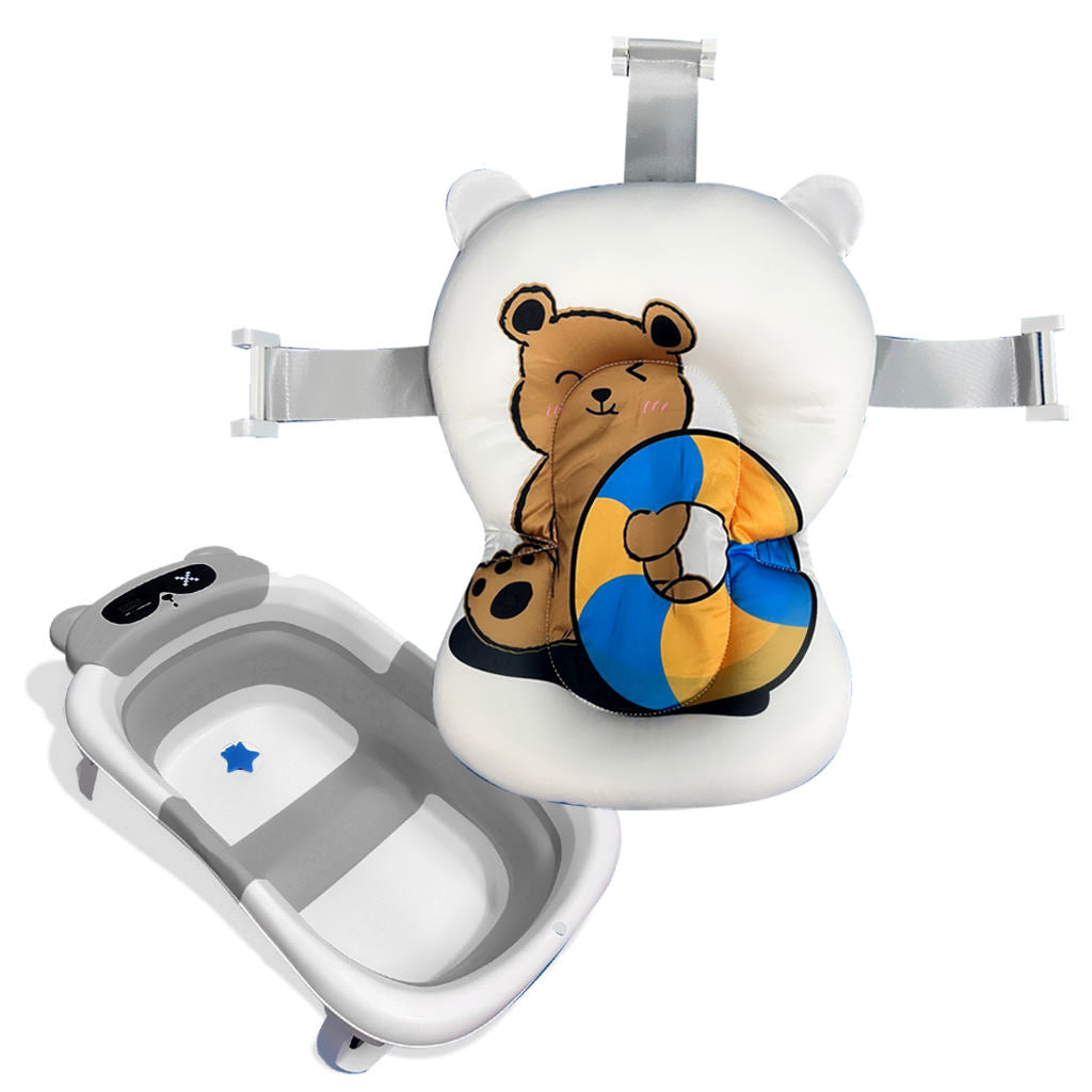 Bathby Bañera Plegable Para Bebés Recién Nacidos, Cojín Oso, Termómetro, Patas Antideslizantes (gris Oso)_1