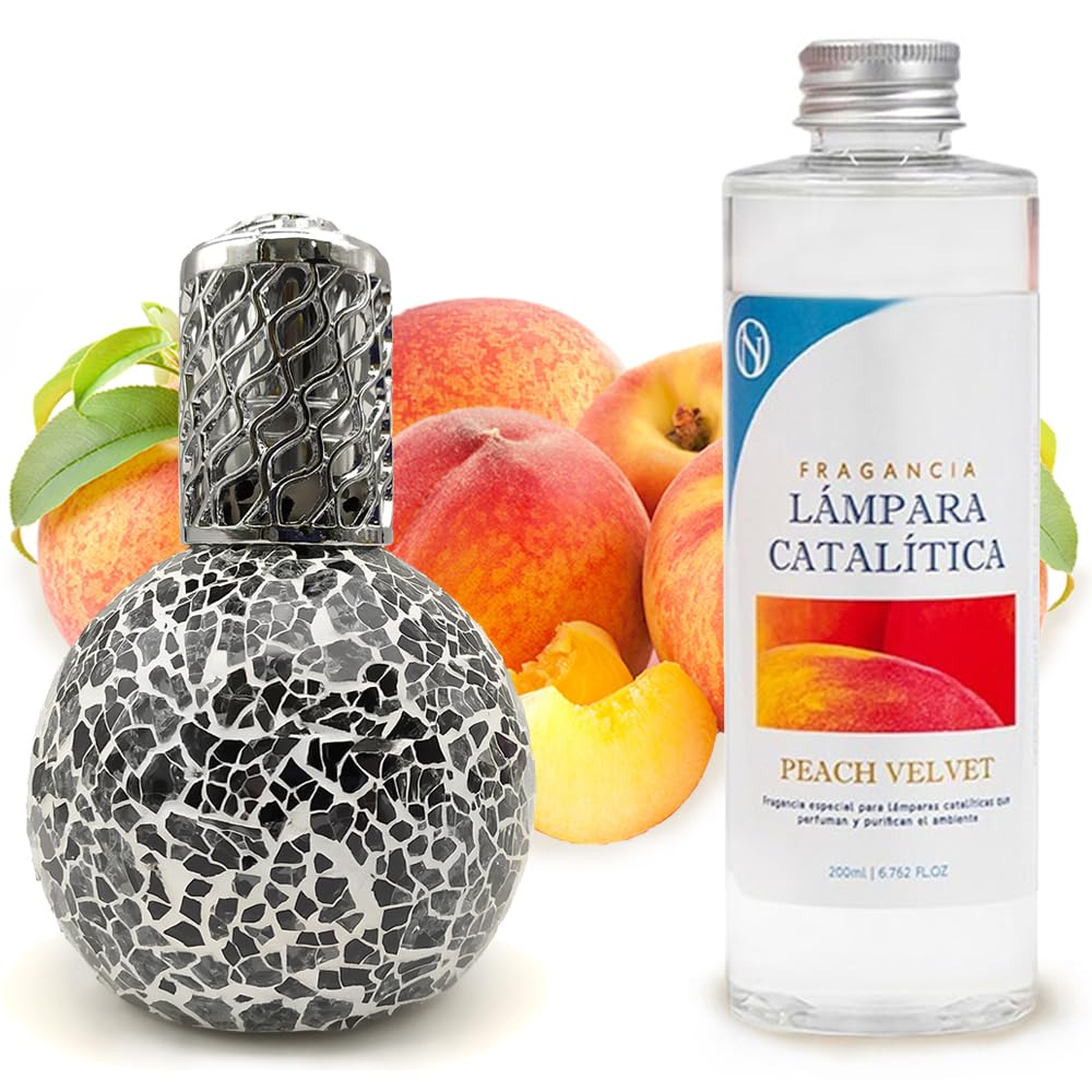 Lámpara Catalítica Mosaico Negro + Fragancia Peach Velvet 500ml - Elimina Malos Olores, Impurezas Y Perfuma_0