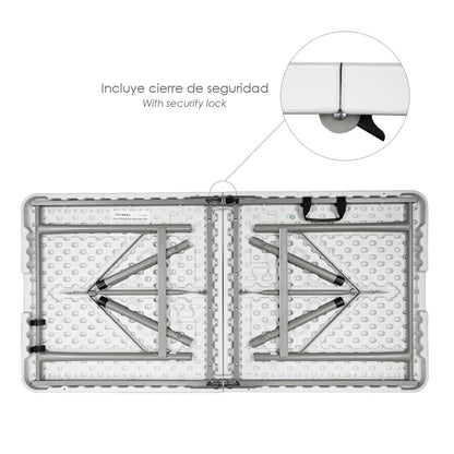 Mesa Plegable Rectangular Hdpe Multifuncional, Portatil, Resistente,multiusos 122x61x74 Cm. Color Blanco_2