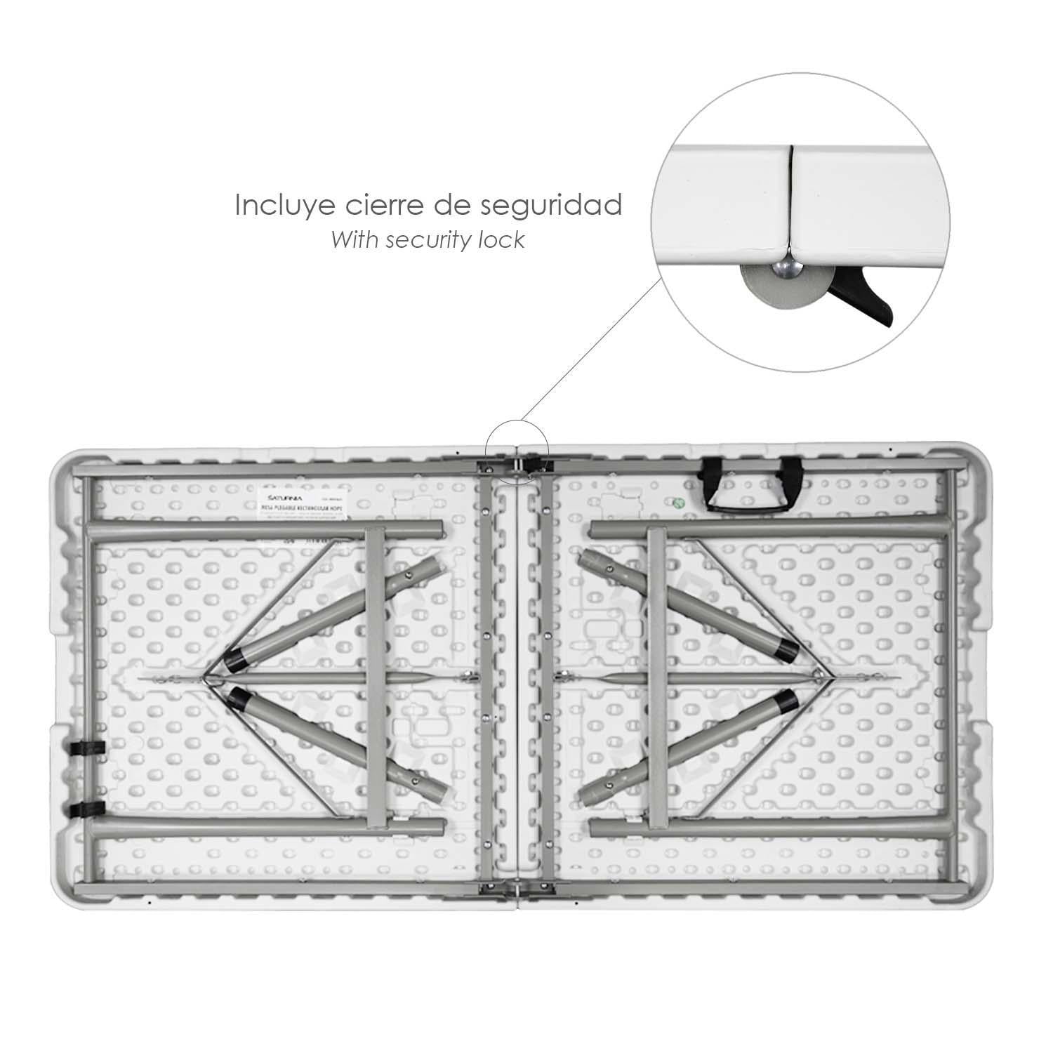 Mesa Plegable Rectangular Hdpe Multifuncional, Portatil, Resistente,multiusos 122x61x74 Cm. Color Blanco_3