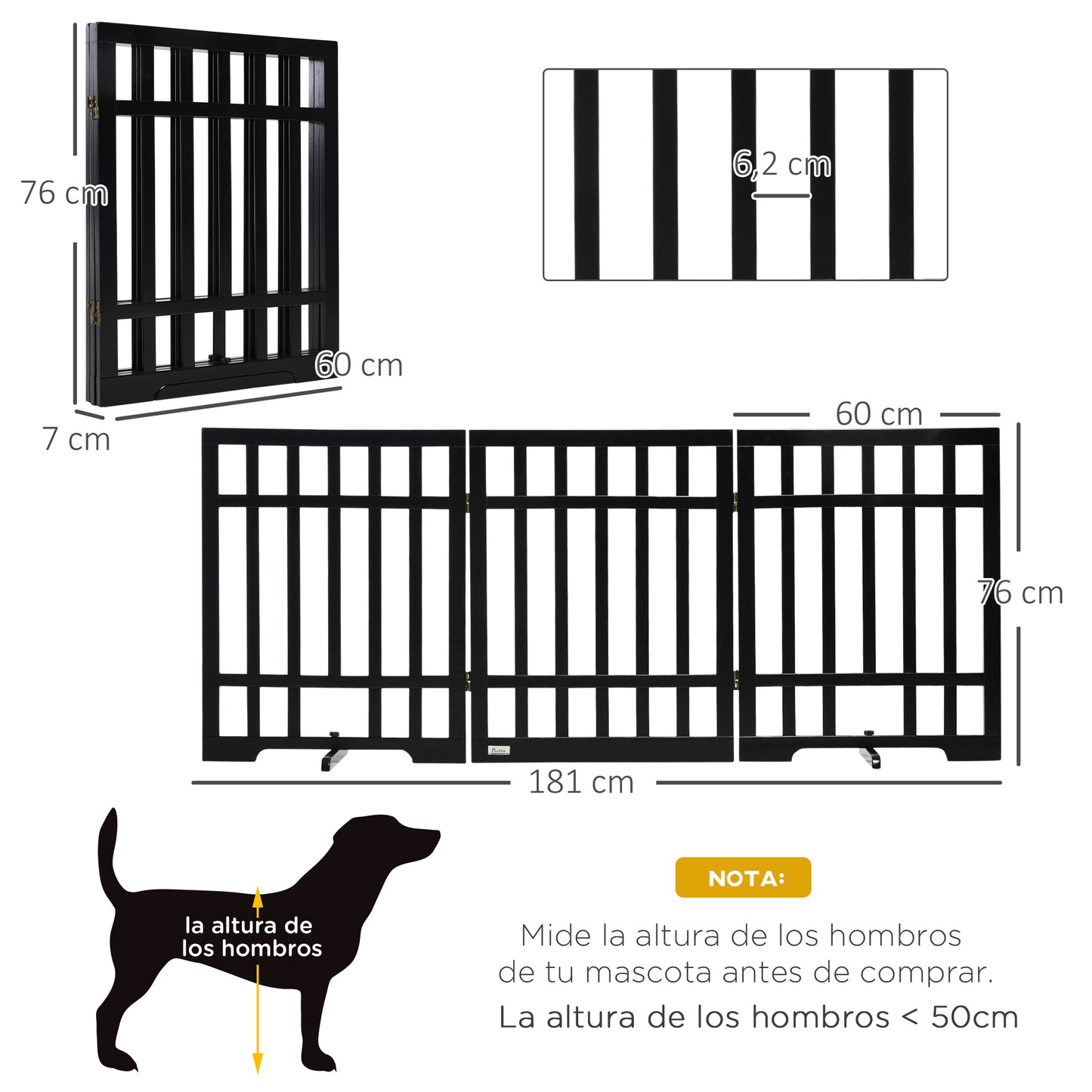 Pawhut Barrera De Seguridad Plegable Para Perros De 3 Paneles 181x35x76 Cm Negro_2